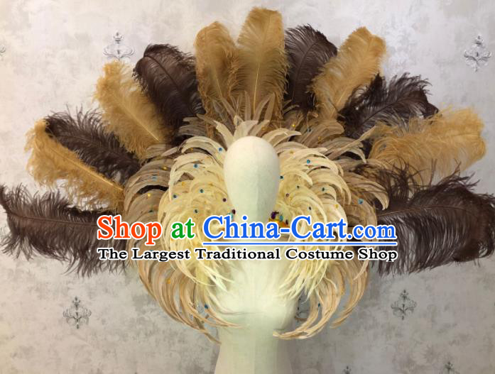 Customized Halloween Samba Dance Prop Brazil Parade Yellow Feather Giant Backboard for Women