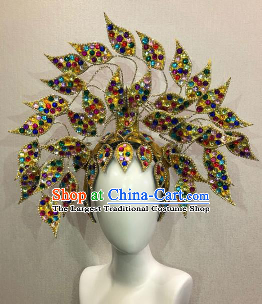 Customized Halloween Carnival Colorful Crystal Hair Accessories Brazil Parade Samba Dance Giant Headpiece for Women