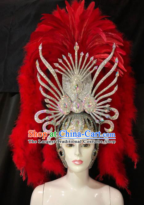 Customized Halloween Carnival Red Feather Tassel Hair Accessories Brazil Parade Samba Dance Giant Headpiece for Women