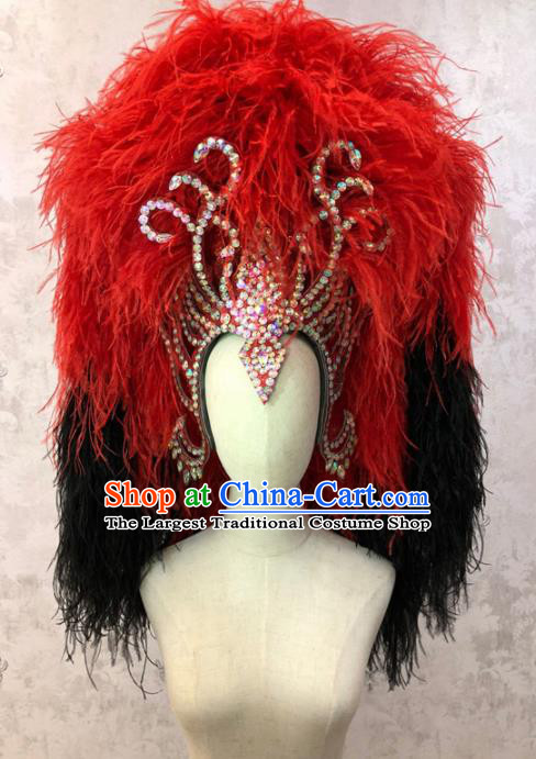 Customized Halloween Carnival Red and Black Feather Giant Hair Accessories Brazil Parade Samba Dance Headpiece for Women