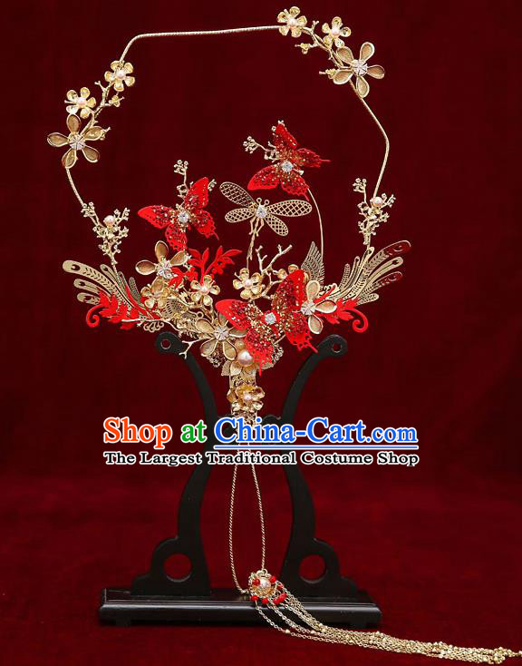 Chinese Traditional Wedding Red Butterfly Fan Ancient Bride Palace Fans for Women