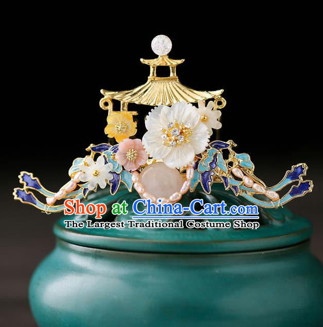 Top Chinese Traditional Shell Pearls Hair Crown Handmade Hanfu Hairpins Hair Accessories for Women