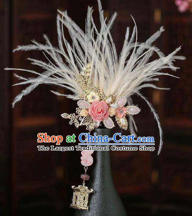 Top Chinese Traditional Feather Hair Claw Handmade Hanfu Hairpins Hair Accessories for Women