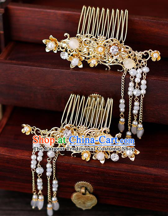 Top Chinese Traditional Golden Hair Comb Handmade Hanfu Hairpins Hair Accessories for Women