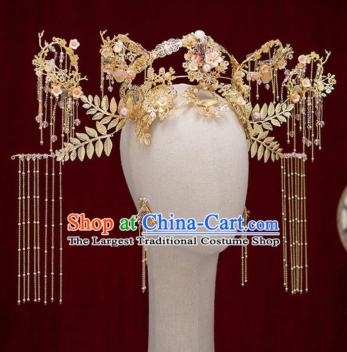 Top Chinese Traditional Bride Deluxe Phoenix Coronet Handmade Hairpins Wedding Hair Accessories Complete Set