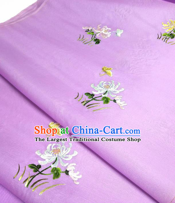 Asian Chinese Traditional Embroidered Chrysanthemum Pattern Design Purple Silk Fabric China Hanfu Silk Material