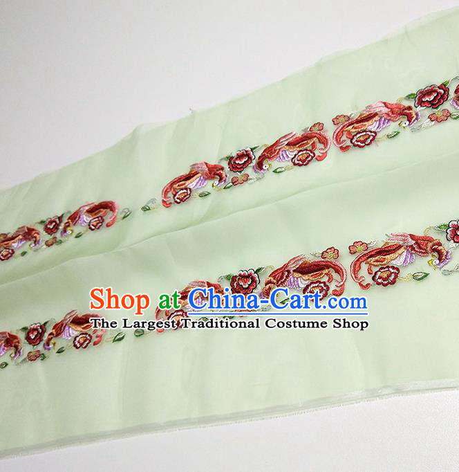 Asian Chinese Traditional Embroidered Phoenix Peony Pattern Design Light Green Silk Fabric China Hanfu Silk Material