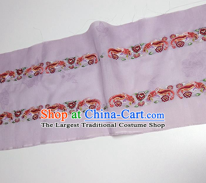 Asian Chinese Traditional Embroidered Phoenix Peony Pattern Design Lilac Silk Fabric China Hanfu Silk Material