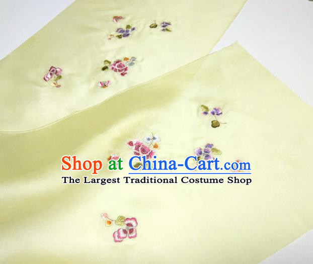 Asian Chinese Traditional Embroidered Flowers Pattern Design Light Yellow Silk Fabric China Hanfu Silk Material