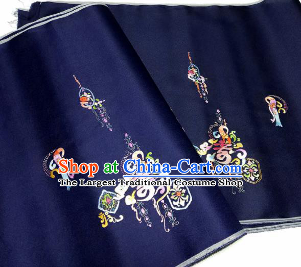 Asian Chinese Traditional Embroidered Longevity Pattern Design Navy Silk Fabric China Hanfu Silk Material