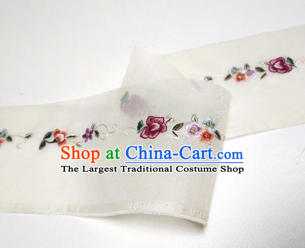 Asian Chinese Traditional Embroidered Flowers Pattern Design White Silk Fabric China Hanfu Silk Material