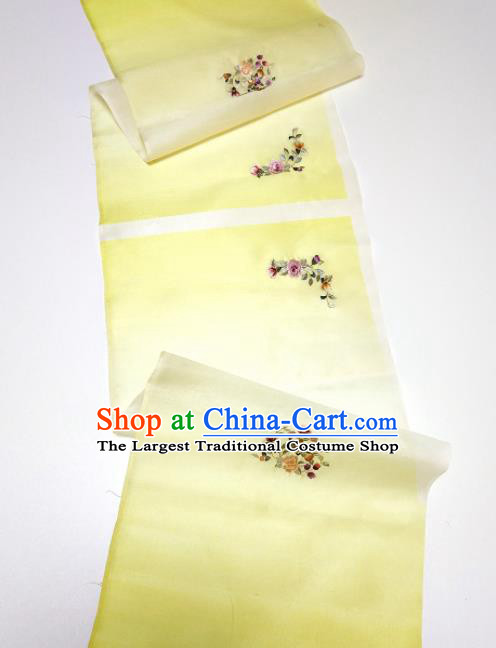 Asian Chinese Traditional Embroidered Flowers Pattern Design Light Yellow Silk Fabric China Hanfu Silk Material