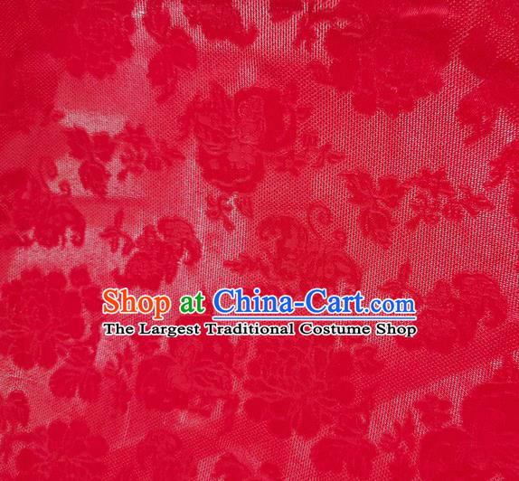 Asian Chinese Traditional Peony Pattern Design Red Silk Imitation China Qipao Silk Fabric Material