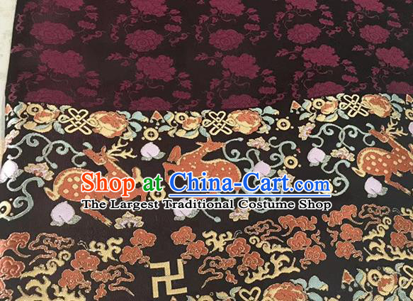 Asian Chinese Traditional Deers Pattern Design Black Brocade China Hanfu Satin Fabric Material