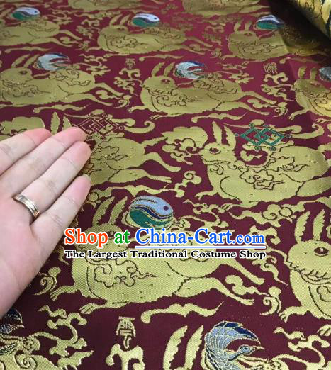 Asian Chinese Traditional Rabbits Pattern Design Red Brocade China Hanfu Satin Fabric Material