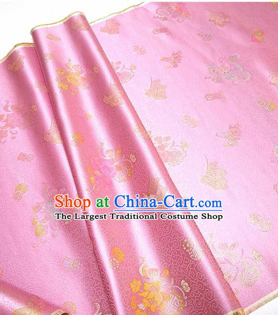 Asian Chinese Traditional Peony Pattern Design Pink Brocade Silk Fabric China Hanfu Satin Material