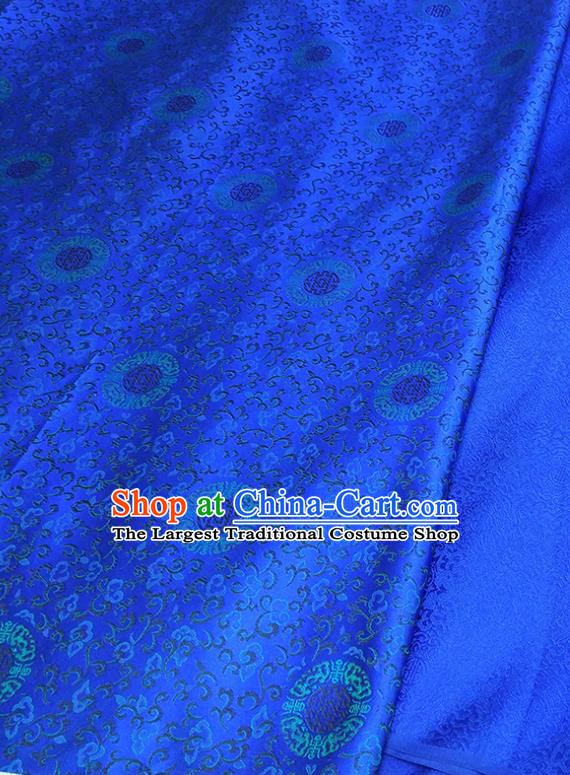 Asian Chinese Traditional Round Flowers Pattern Design Royalblue Brocade Silk Fabric China Hanfu Satin Material