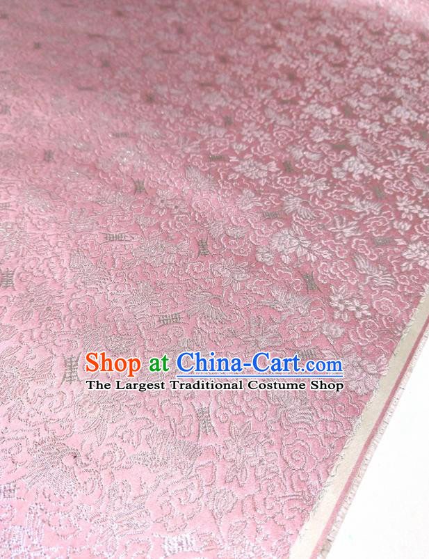 Asian Chinese Traditional Crane Pattern Design Peach Pink Brocade Silk Fabric China Hanfu Satin Material