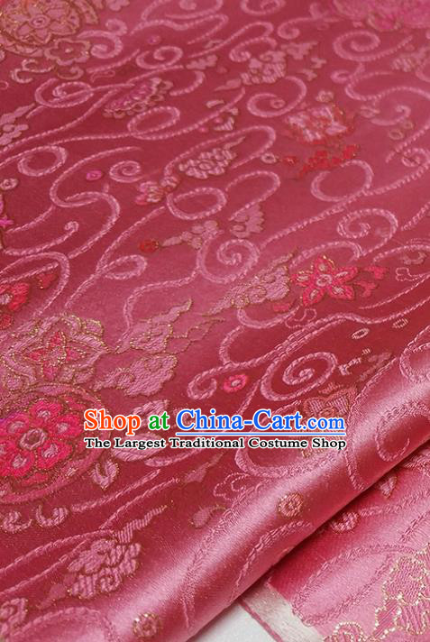 Asian Chinese Traditional Treasure Flowers Pattern Design Peach Pink Brocade Silk Fabric China Hanfu Satin Material