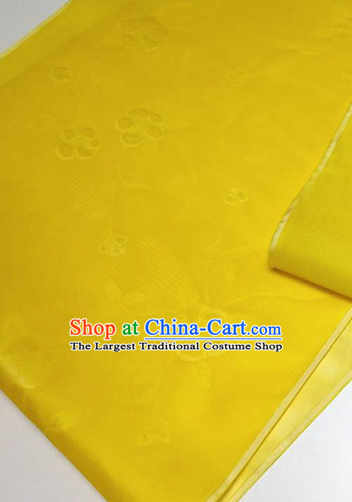 Asian Chinese Traditional Plum Pattern Design Yellow Silk Fabric China Hanfu Silk Material