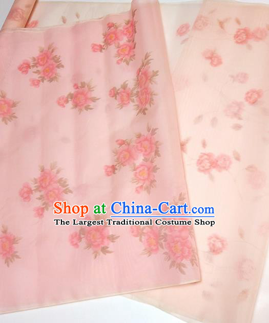 Asian Chinese Traditional Roses Pattern Design Pink Silk Fabric China Hanfu Silk Material