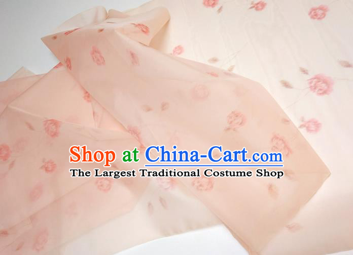 Asian Chinese Traditional Roses Pattern Design Light Pink Silk Fabric China Hanfu Silk Material