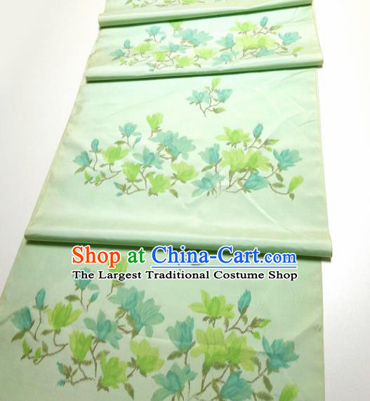 Asian Chinese Traditional Yulan Magnolia Pattern Design Green Silk Fabric China Hanfu Silk Material