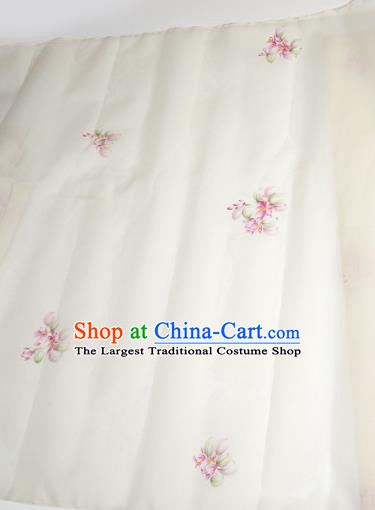 Asian Chinese Traditional Little Flowers Pattern Design White Silk Fabric China Hanfu Silk Material