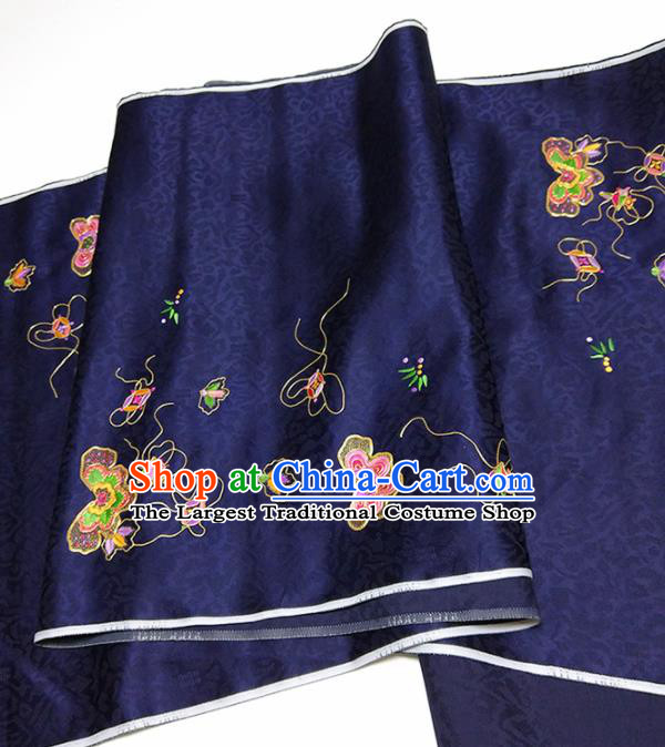 Chinese Traditional Embroidered Pattern Design Navy Silk Fabric Asian China Hanfu Silk Material