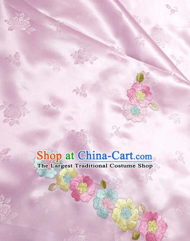 Chinese Traditional Embroidered Flowers Pattern Design Pink Silk Fabric Asian Brocade China Hanfu Satin Material