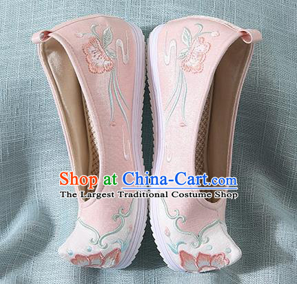 Chinese Handmade Pink Embroidered Bow Shoes Traditional Ming Dynasty Hanfu Shoes Princess Shoes for Women