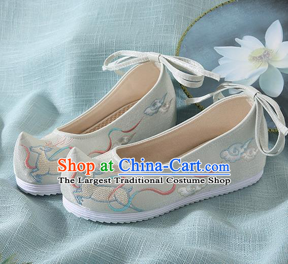 Chinese Handmade Embroidered Deer Light Green Bow Shoes Traditional Ming Dynasty Hanfu Shoes Princess Shoes for Women