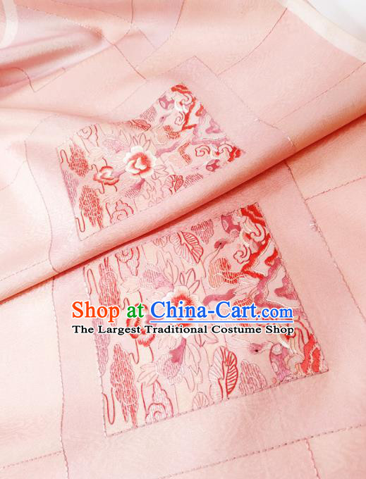 Chinese Traditional Embroidered Pattern Design Pink Silk Fabric Asian China Hanfu Silk Material