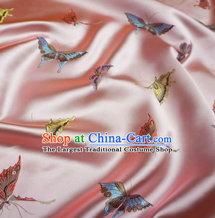 Chinese Traditional Colorful Butterfly Pattern Design Pink Brocade Fabric Asian Satin China Hanfu Silk Material