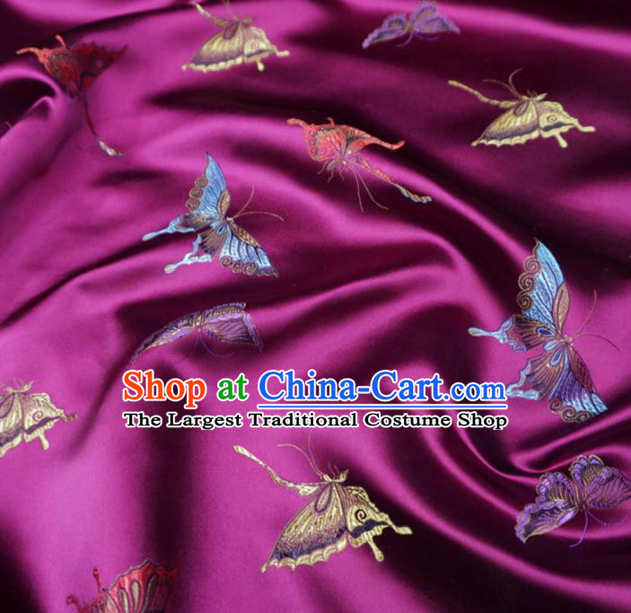 Chinese Traditional Colorful Butterfly Pattern Design Purple Brocade Fabric Asian Satin China Hanfu Silk Material