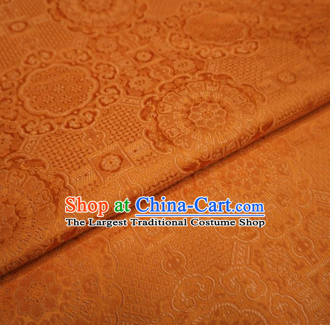 Chinese Traditional Rosette Pattern Design Orange Brocade Fabric Asian Satin China Hanfu Silk Material