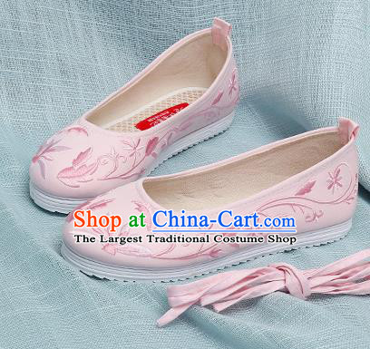 Chinese Handmade Embroidered Pink Cloth Shoes Traditional Ming Dynasty Hanfu Shoes Princess Shoes for Women