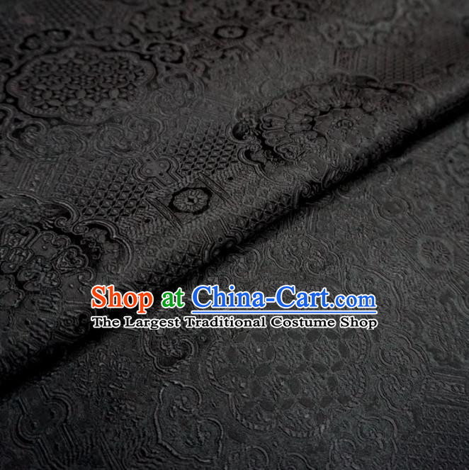 Chinese Traditional Rosette Pattern Design Black Brocade Fabric Asian Satin China Hanfu Silk Material