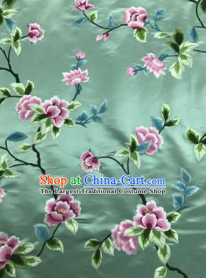 Chinese Traditional Embroidered Lily Flowers Pattern Design Light Green Silk Fabric Asian China Hanfu Silk Material