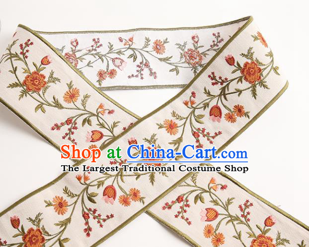 Chinese Traditional Hanfu Beige Embroidered Flowers Pattern Band Fabric Asian China Costume Collar Accessories