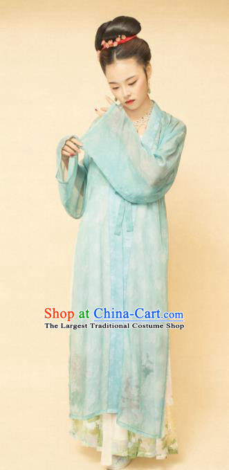 Chinese Ancient Song Dynasty Women Green Beizi Replica Costumes Complete Set