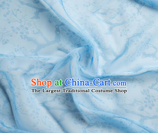 Chinese Traditional Plum Pattern Design Light Blue Chiffon Fabric Asian Satin China Hanfu Material