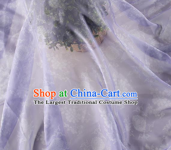 Chinese Traditional Peony Lotus Pattern Design Lilac Chiffon Fabric Asian Satin China Hanfu Material