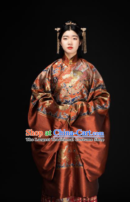 Chinese Traditional Dragon Pattern Design Orange Brocade Fabric Asian China Hanfu Satin Material