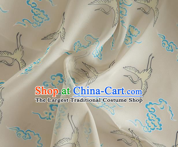 Chinese Traditional Printing Crane Pattern Design White Chiffon Fabric Asian China Hanfu Material