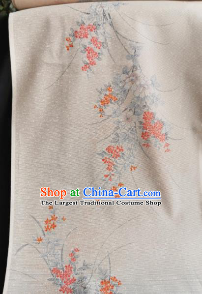 Chinese Traditional Orchid Pattern Design Beige Silk Fabric Asian Brocade China Hanfu Satin Material