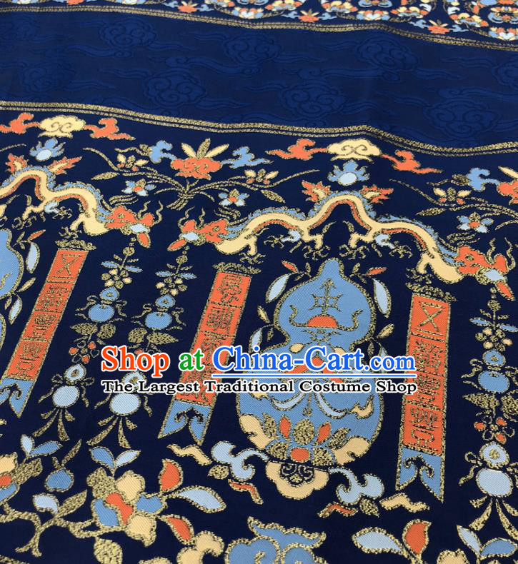 Chinese Traditional Calabash Dragon Pattern Design Royalblue Brocade Fabric Asian China Satin Hanfu Material