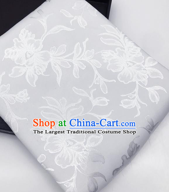 Chinese Traditional Flowers Pattern Design White Brocade Fabric Asian China Satin Hanfu Material