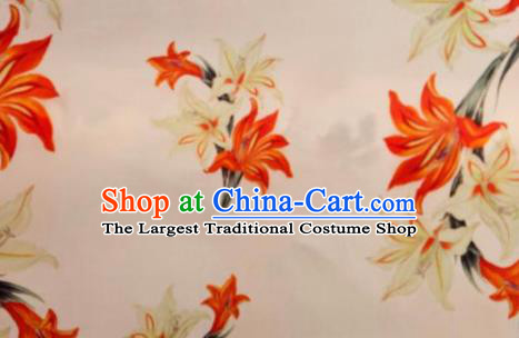 Chinese Traditional Lily Flowers Pattern Design Pink Silk Fabric Asian China Hanfu Mulberry Silk Material