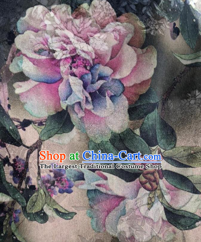 Chinese Traditional Peony Pattern Design Silk Fabric Asian China Hanfu Mulberry Silk Material